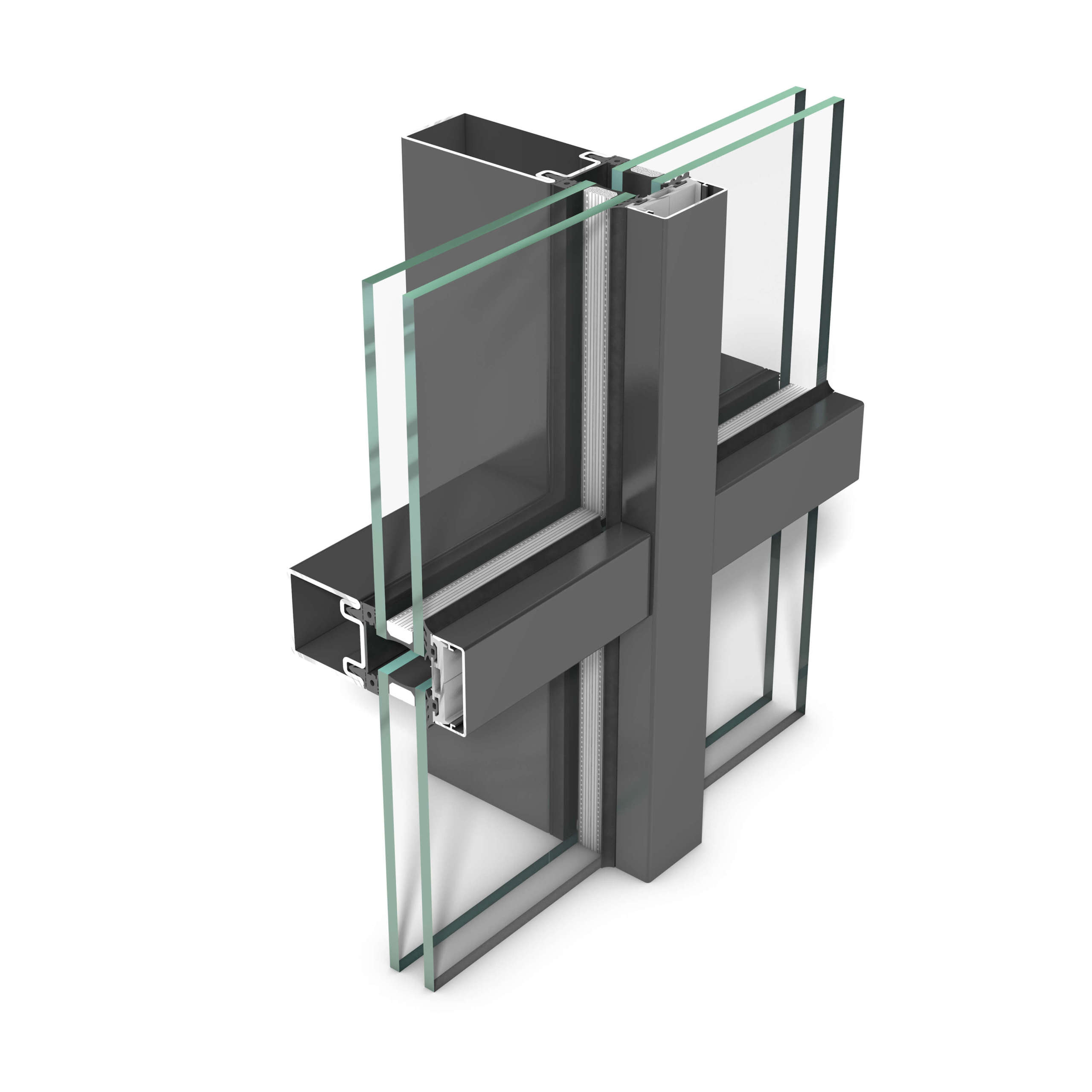 rp tec 45, mullion-transom steel curtain wall of elegantly slim face width