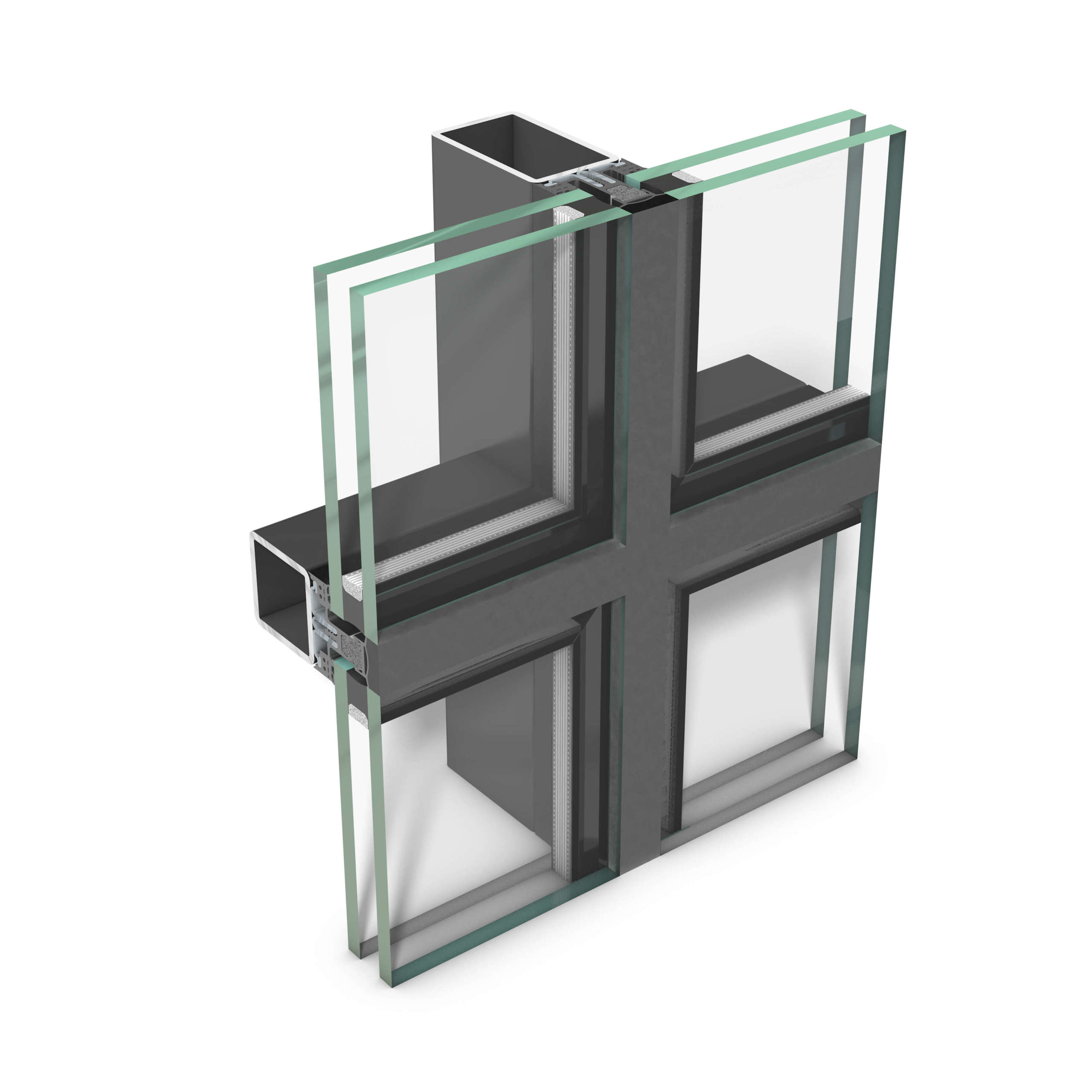 rp tec 50-1SG, all-glass curtain wall serving as an add-on structure of mullion-transom design