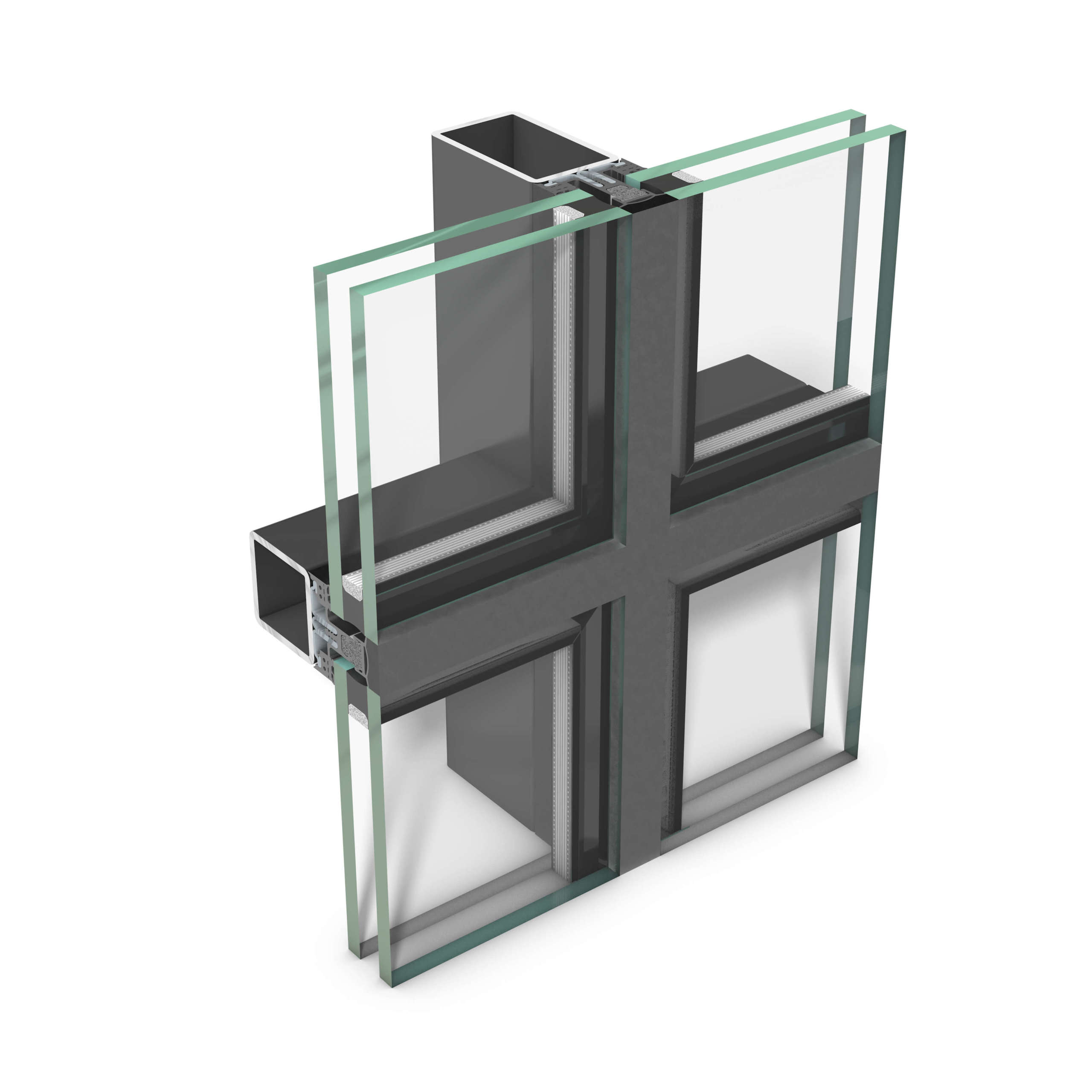 rp tec 50-1SG, Ganzglas-Fassade als Aufsatzkonstruktion in Pfosten-Riegel-Bauweise