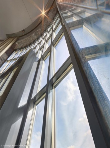 Fluentum Clayallee Berlin, Detail Interior Terrace Glazing, steel window RP hermetic 70D